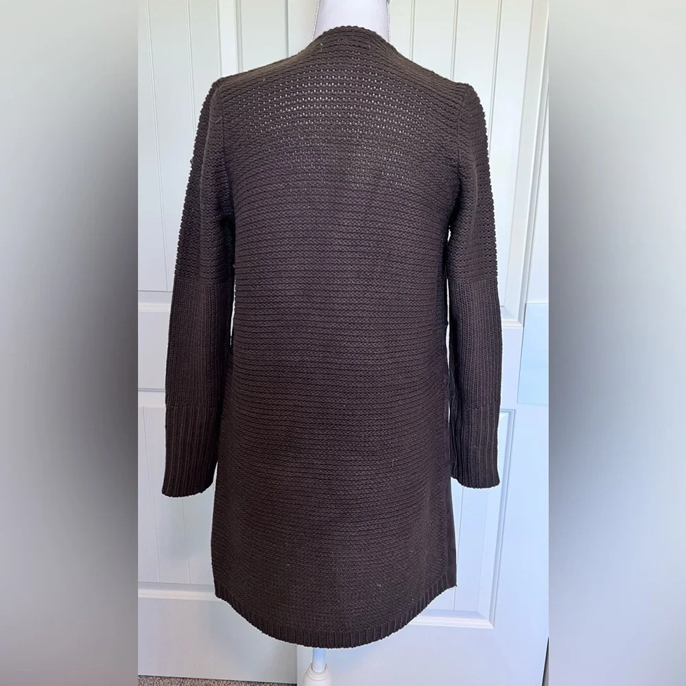 NWT Sweater Coat Pockets Faux Leather Sherpa Brown tones Sweater Back xs/sm